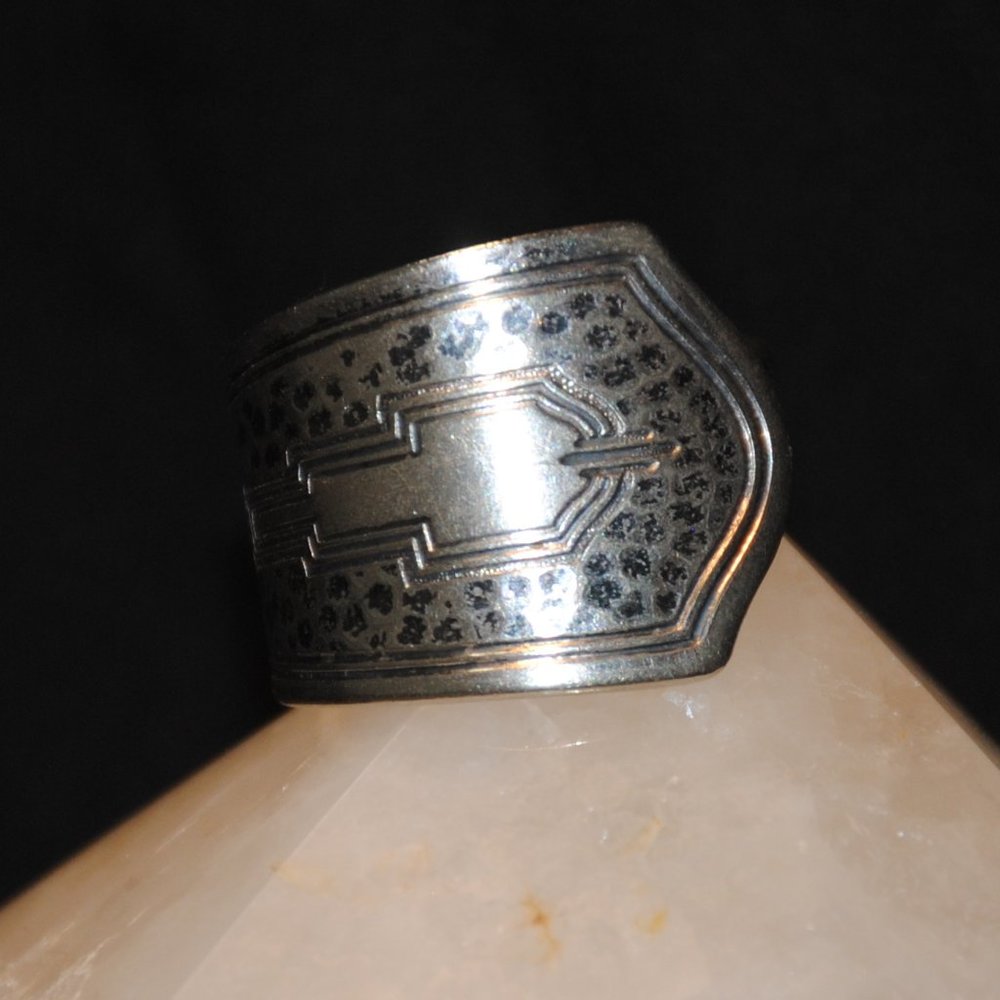 Boho Vintage Upcycled Handmade Hammered Silver Plated Spoon Ring Size 8